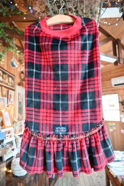 プチヘヴンの洋服　（タータンチェック柄マイクロフランネルワンピ）赤x黒